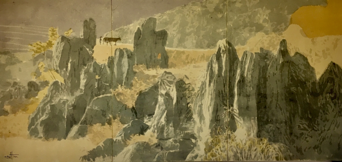 Không gian Dó trưng bày các tác phẩm tranh màu nước trên giấy dó của họa sĩ Vũ Thái Bình vẽ trong nhiều năm qua. (Nguồn ảnh: vov.vn)